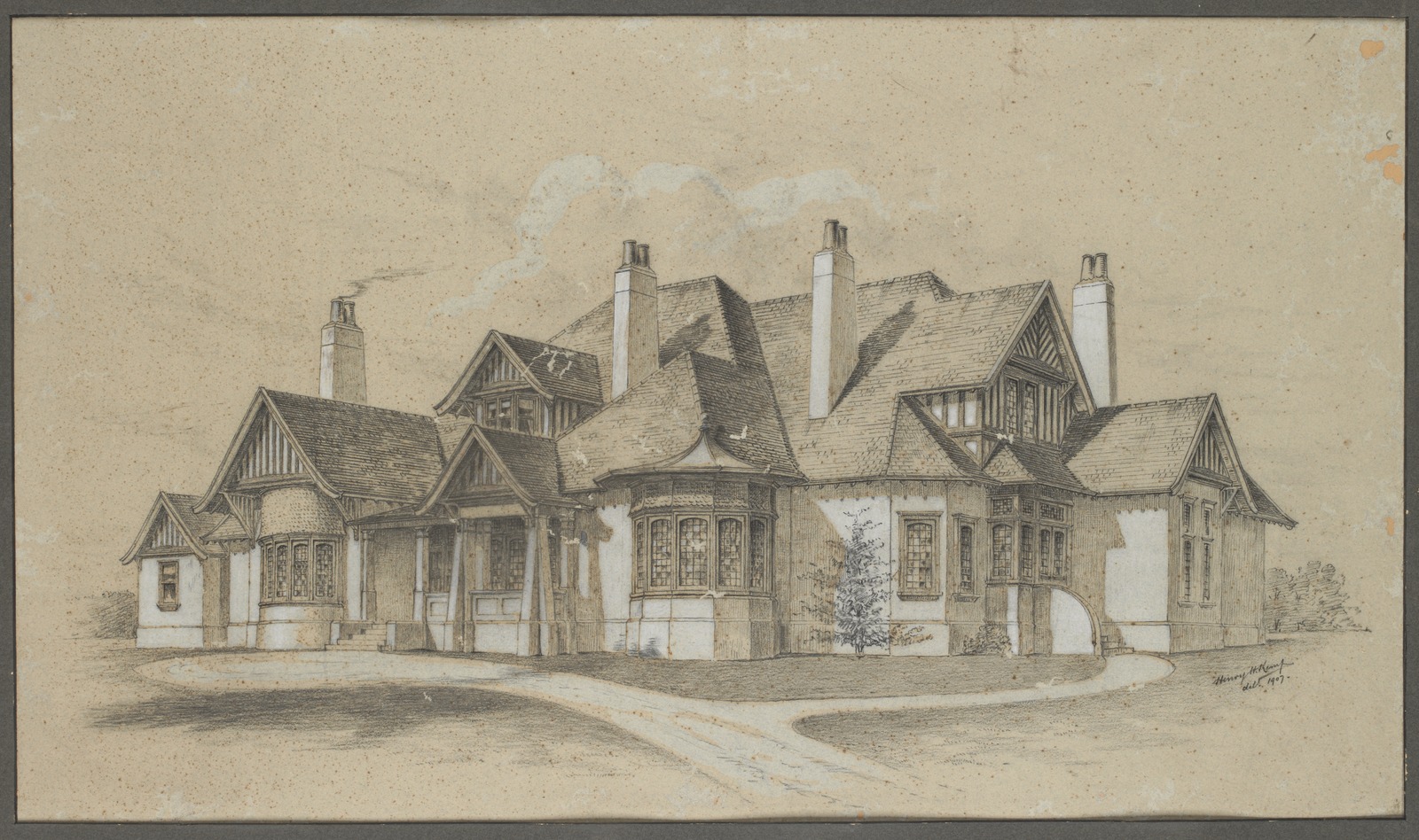 Drawing of  Unidentified Arts and Crafts style house, Melbourne