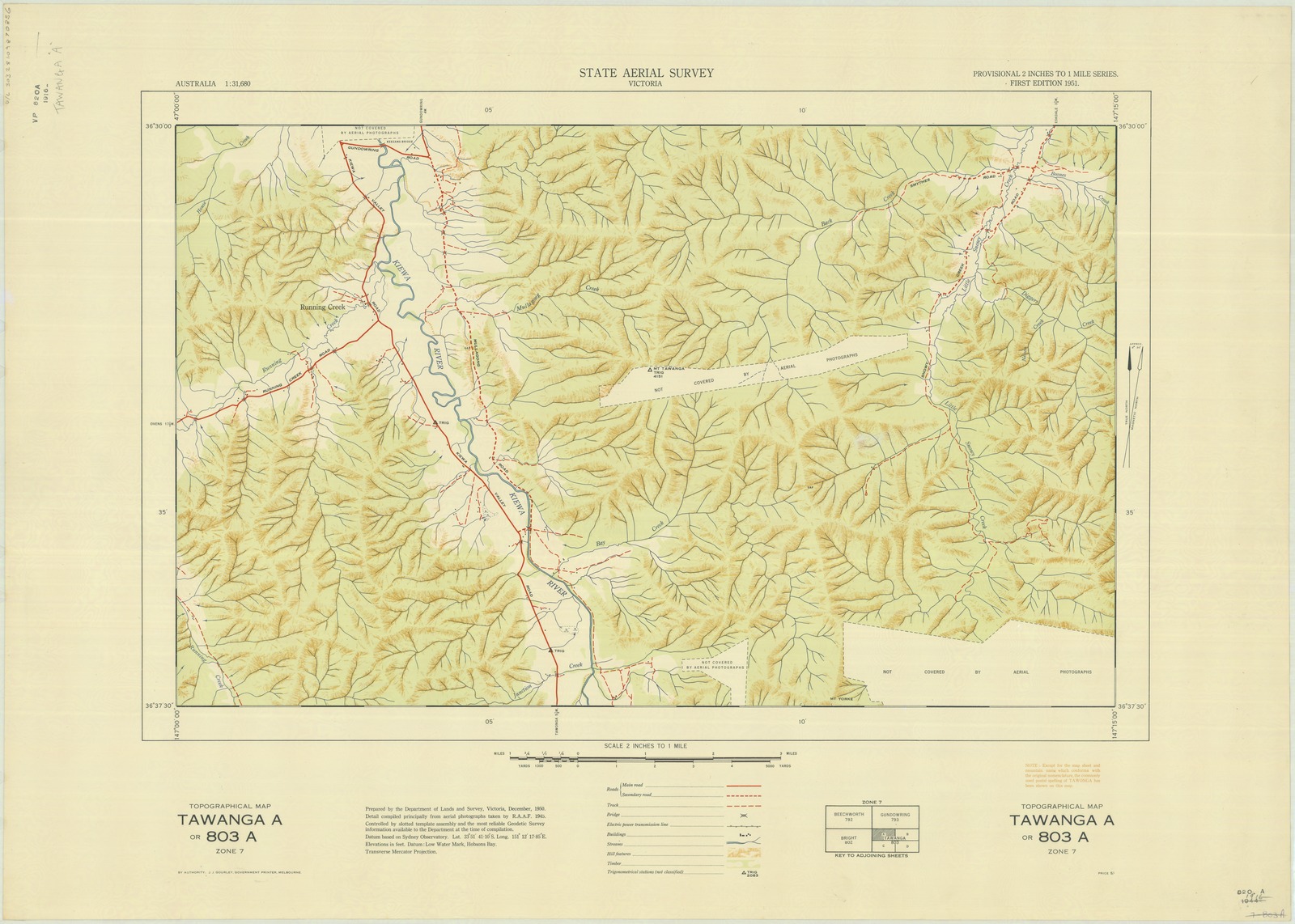 Australia 1:31,680 state aerial survey Victoria : provisional 2 inches to 1 mile series topographical map. 803 A, Tawanga A [cartographic material] / prepared by the Department of Lands and Survey, Victoria.