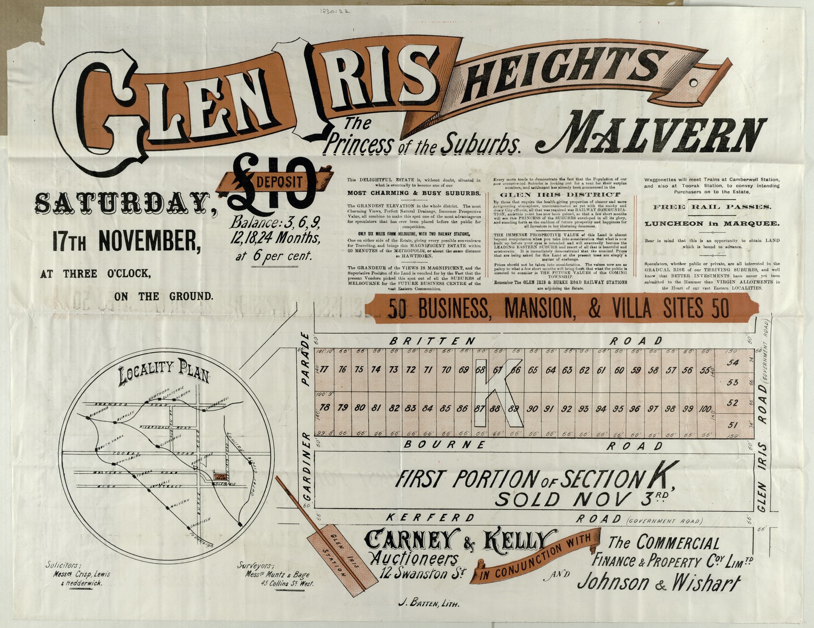  Glen Iris Heights, Malvern auction plan [cartographic material]