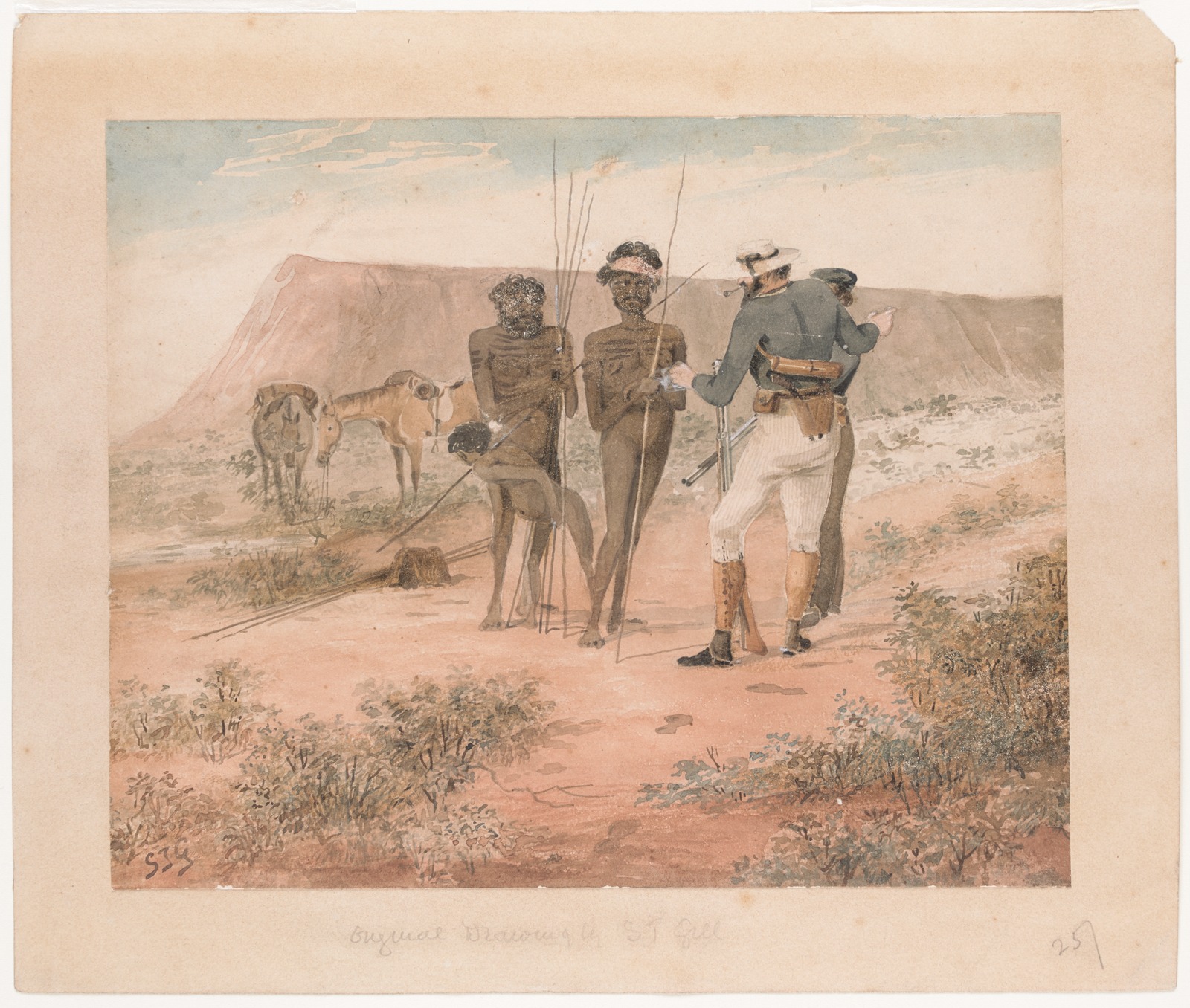Thumbnail image for Encounter between Horrocks and Gill and two Barnggarla men and a child near Uro Bluff, South Australia | SLV H8213