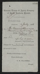 Executor Trustee &amp; Agency Co. of S.A., 1916 July 4 - 1918 June 26