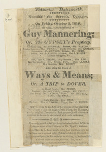 Theatre, Halesworth. Guy Mannering; Ways &amp; Means; and False and True; Is He Jealous?; Valentine and Orson