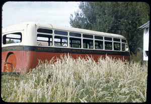 Disused old Melbourne - North Road bus parked in yard near south end of Kooyong Road