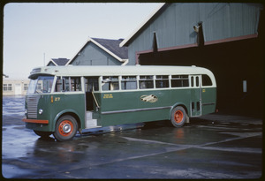 Side view of Melbourne-Brighton Bus Lines bus parked in depot