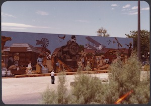 Mural on the western wall of Coles Supermarket which depicts the history of Alice Springs Store No. 418