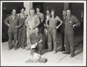 Workmen with time capsule found during extensions to former Manton&#39;s store Bourke Street Melbourne Coles Store No. 200