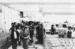 Opening day at Coles New World supermarket at Mowbray Tasmania with crowds entering the Store No. 614