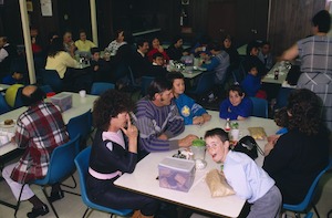 People in cafeteria Open Day Port Melbourne Distribution Centre 1987 Coles New World