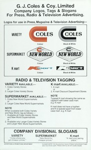 G. J. Coles and Coy. Limited company logos, tags and slogans for press, radio and television advertising